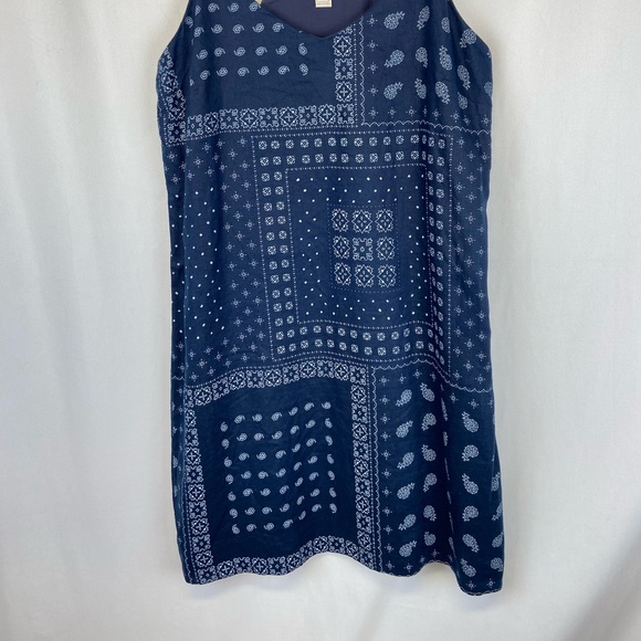 EUC J. Crew Linen Blend Blue Bandana Print T Back Dress Cotton Lined Size 14 - Picture 3 of 12